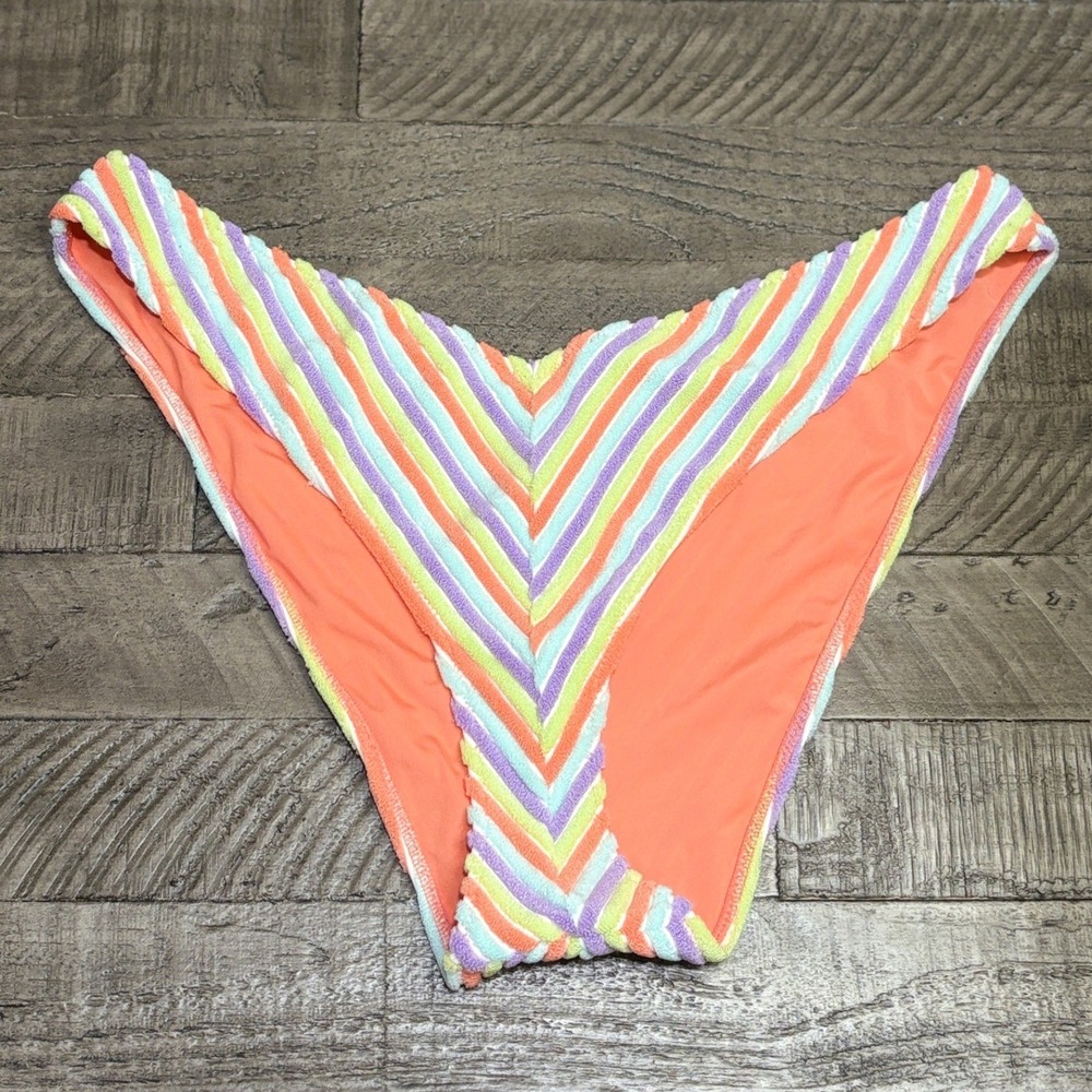 Aerie Rainbow Textured Cheeky Bikini Bottoms XXL NWT Orange Multi Stripe